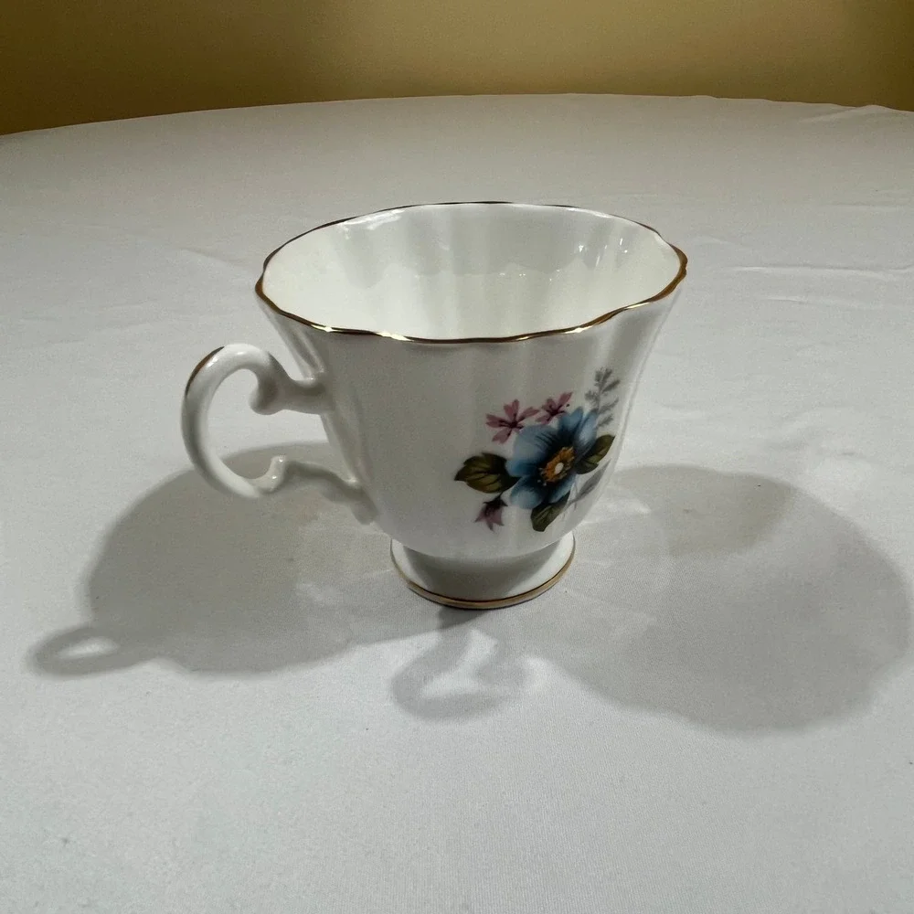 Royal Grafton Tea Cup Saucer Set White Blue Floral Gold Trim England